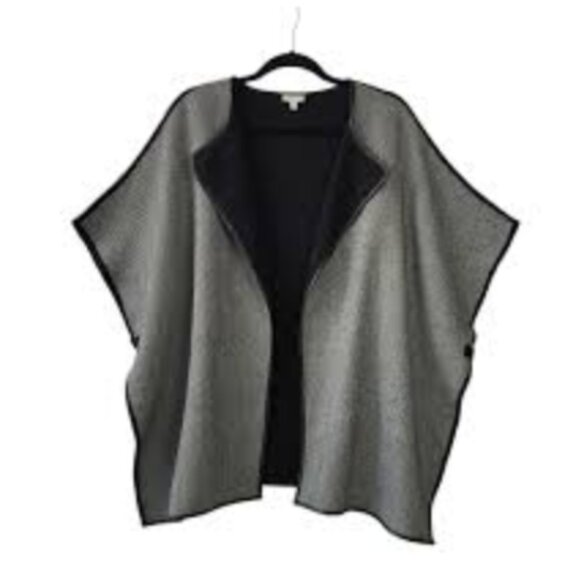Talbots Sweaters - Talbots Poncho Womens Small Medium Black White Herringbone Leather Trim Glam